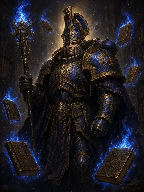 Ahzek Ahriman wielding wargear