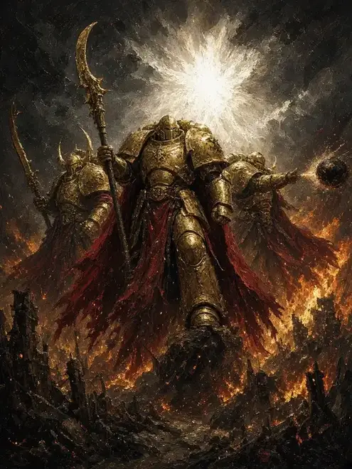 Allarus Custodians wielding wargear